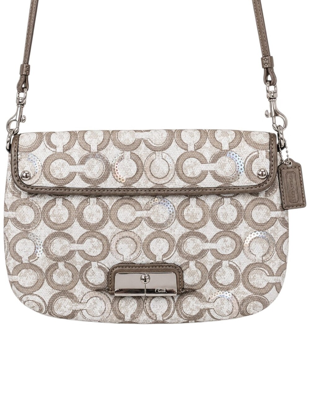 Coach Kristin Op Art Sequin Crossbody Bag Women Cream Taupe Canvas